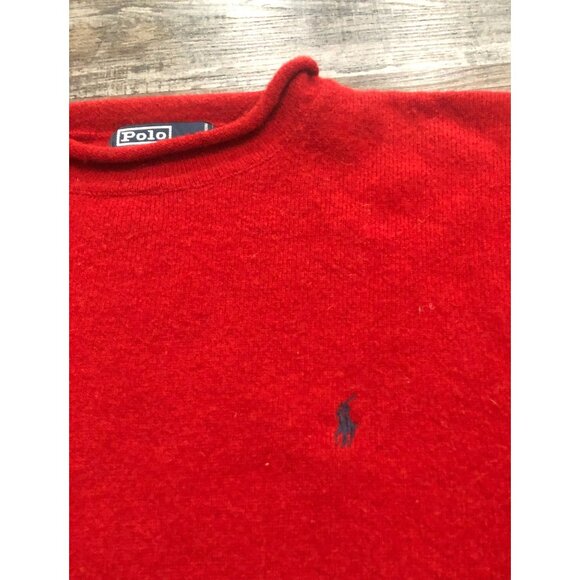 Polo Ralph Lauren Lambswool Sweater Mens Medium Red Crewneck Long Sleeve - Picture 2 of 6